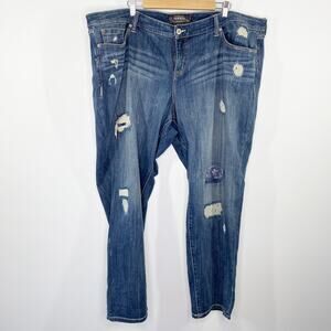 Torrid Premium Boyfriend Distressed Dark Wash Jeans Women's Size 26 Regular‎ 26R